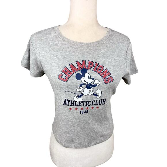 Character Tops - Disney Mickey Mouse T Shirt Womens Size S Gray Champions Graphic Cropped New